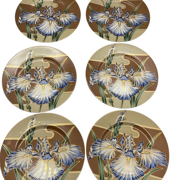 Fitz and Floyd Cloisonne Iris salad dessert plates 1980 Floral Japan - Picture 4 of 6